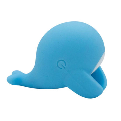 Blue whale-shaped object on a white background