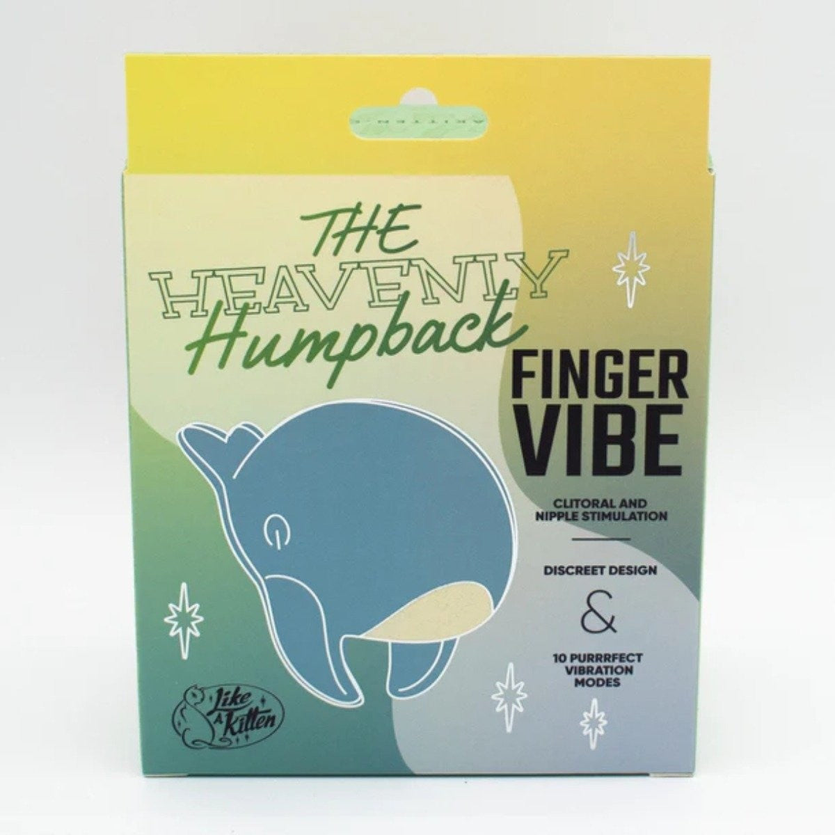 Product packaging for 'The Heavenly Humpback Finger Vibe' with a whale illustration on a gradient background.