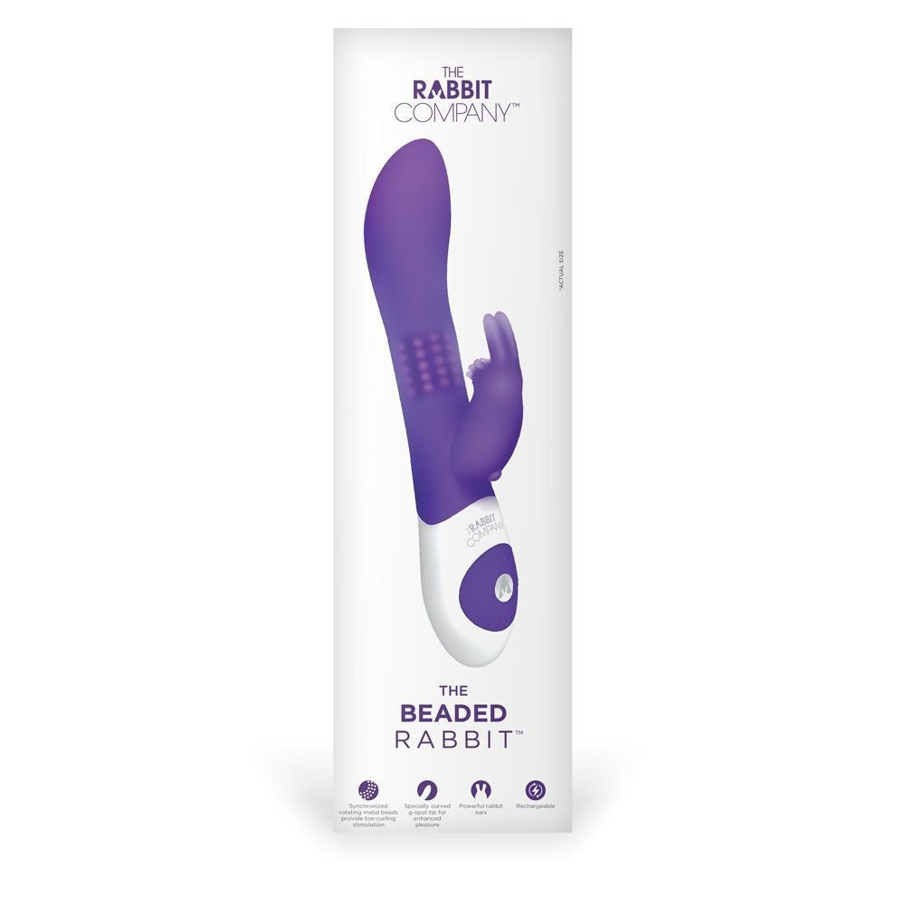 Purple and white 'The Beaded Rabbit' product packaging from The Rabbit Company on a white background.