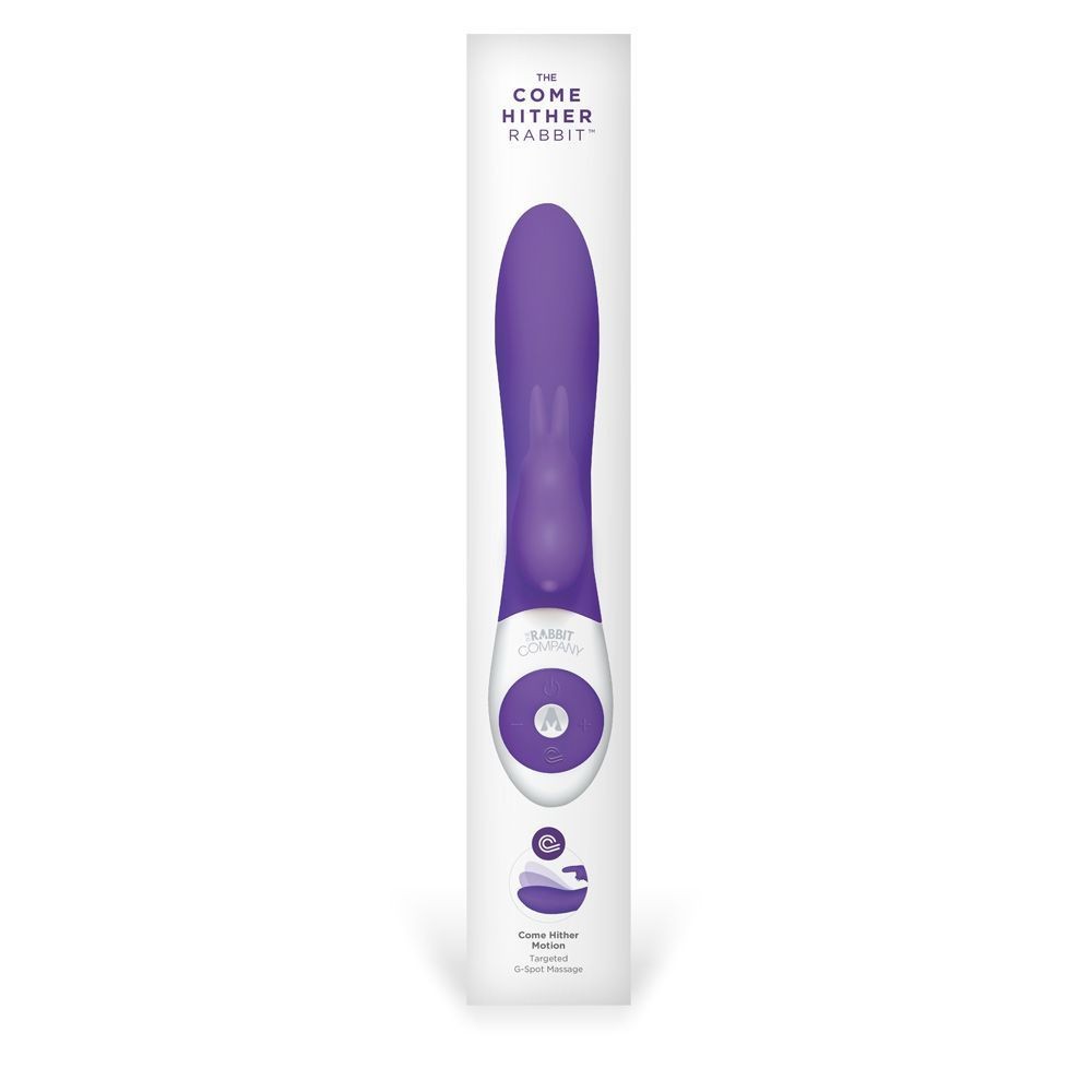 Purple and white electronic massage device in packaging on a white background