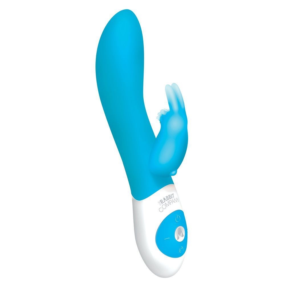 Blue and white electronic massage device on a white background