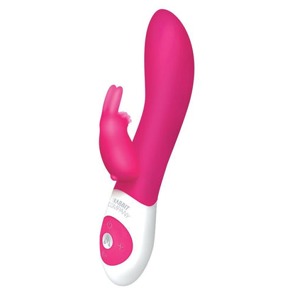Pink and white rabbit-shaped sex toy on a white background
