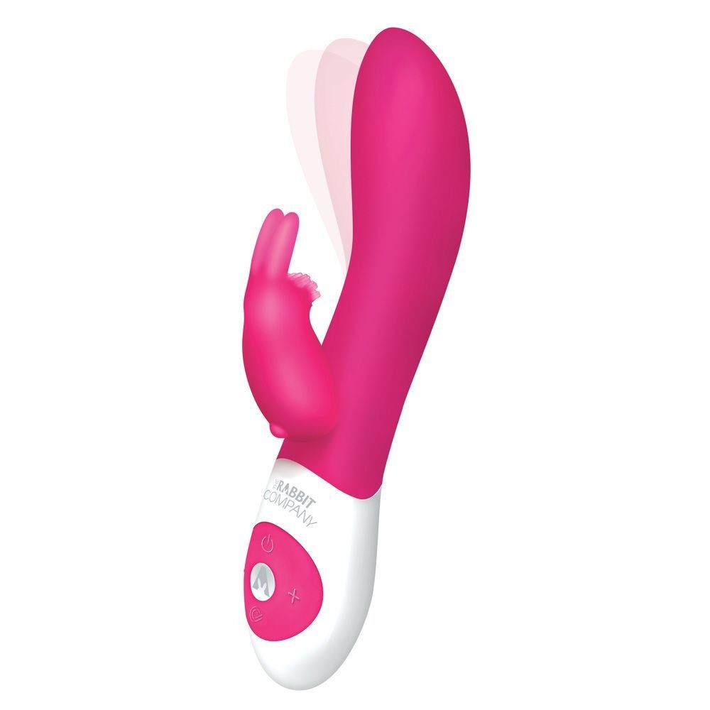 Pink and white rabbit-shaped sex toy on a white background