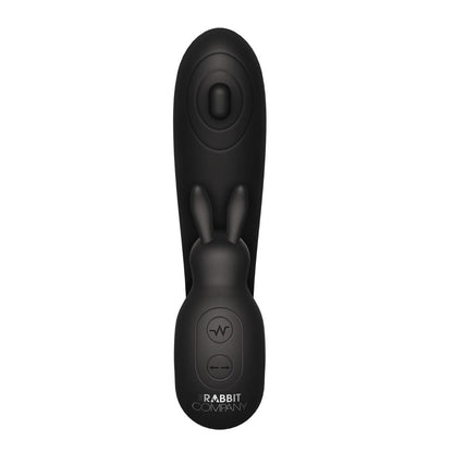 Black rabbit-shaped toy with control buttons on a white background, branded 'Rabbit Company'.