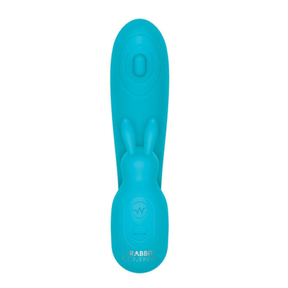 Turquoise rabbit-shaped sex toy on a white background