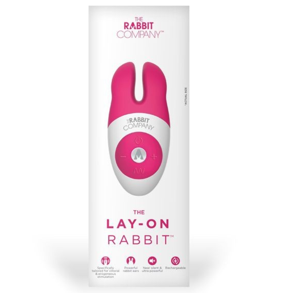 Pink and white 'Lay-On Rabbit' product packaging from The Rabbit Company on a white background