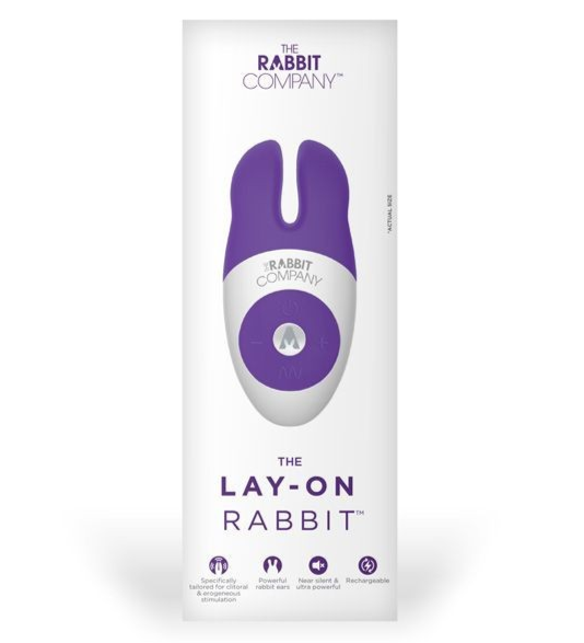 Purple 'Lay-On Rabbit' product packaging from The Rabbit Company on a white background