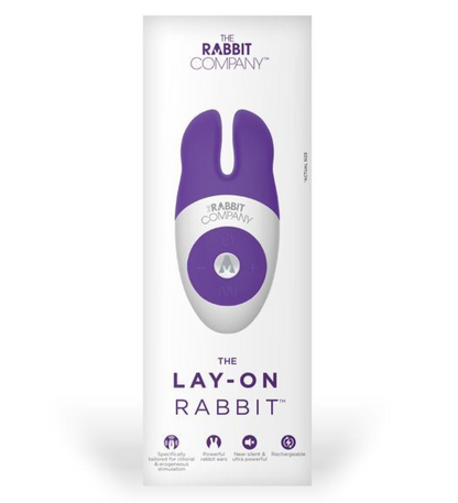 Purple 'Lay-On Rabbit' product packaging from The Rabbit Company on a white background