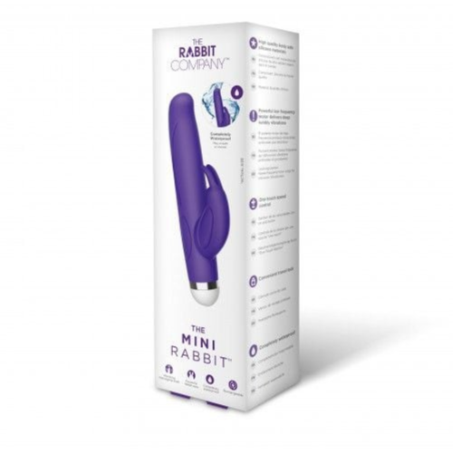 Purple electronic device with packaging labeled 'The Rabbit Company' on a white background