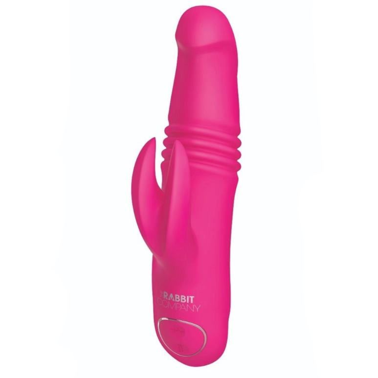Pink rabbit-shaped sex toy with 'Rabbit' branding on a white background