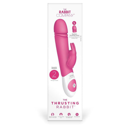Pink and white 'Thrusting Rabbit' product packaging by The Rabbit Company on a white background.