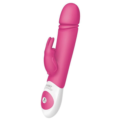 Pink and white rabbit-shaped sex toy on a white background