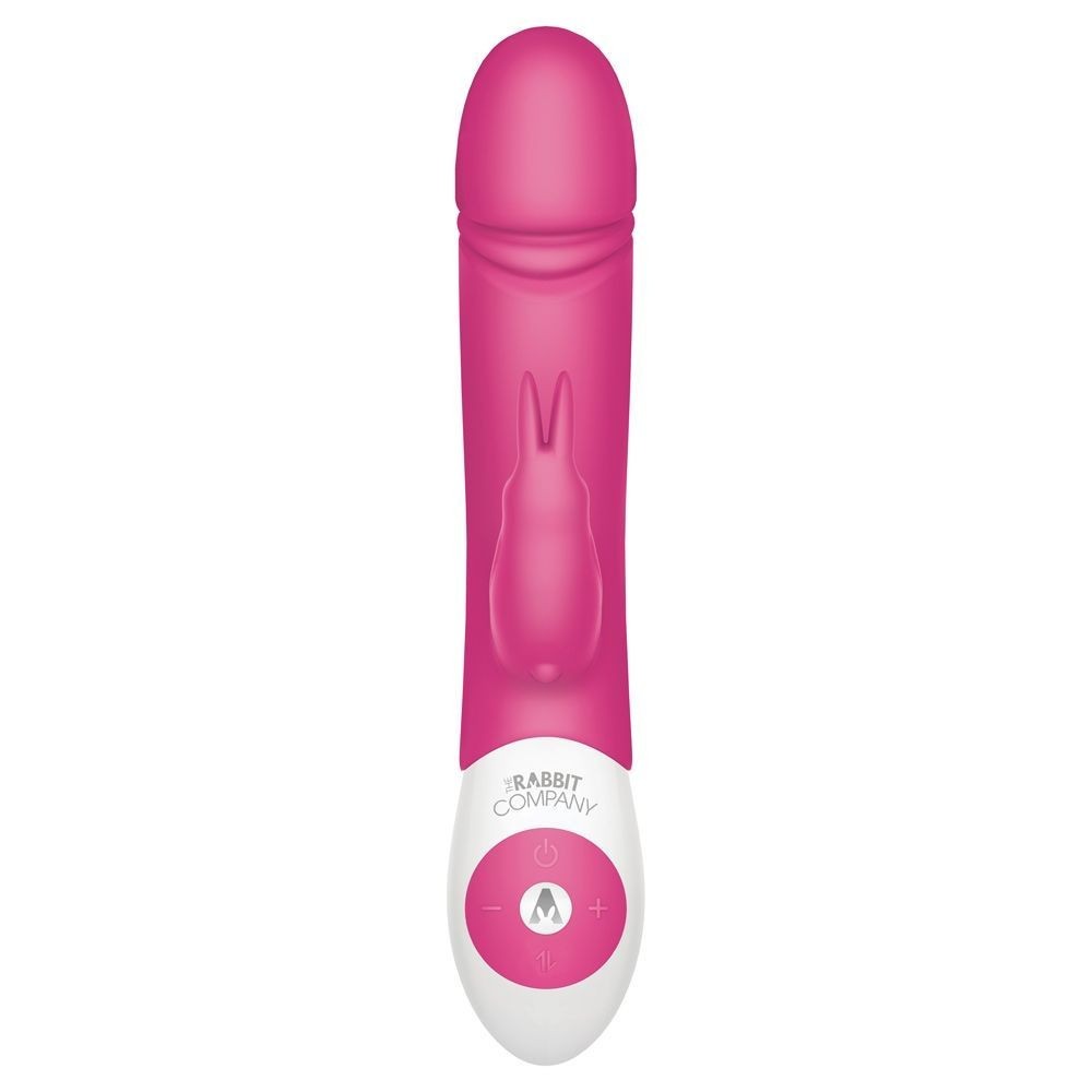 Pink and white sex toy with 'Rabbit Company' branding on a white background