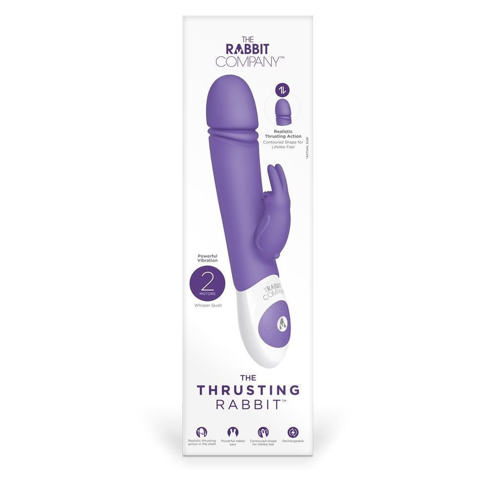 Purple and white 'Thrusting Rabbit' product packaging from The Rabbit Company on a white background.