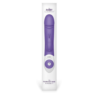 Purple sex toy with packaging labeled 'The Rabbit Company' on a white background