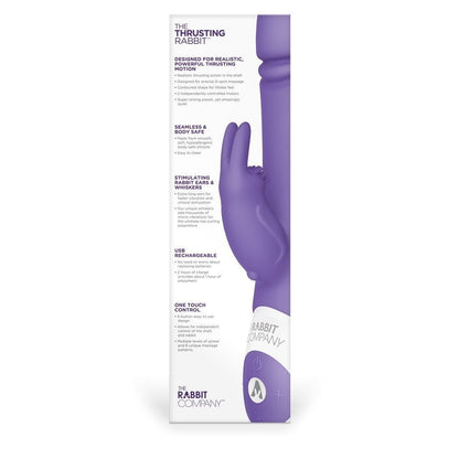 Purple rabbit-shaped product with packaging detailing on a white background
