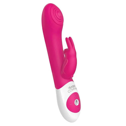 Pink and white electronic rabbit vibrator on a white background