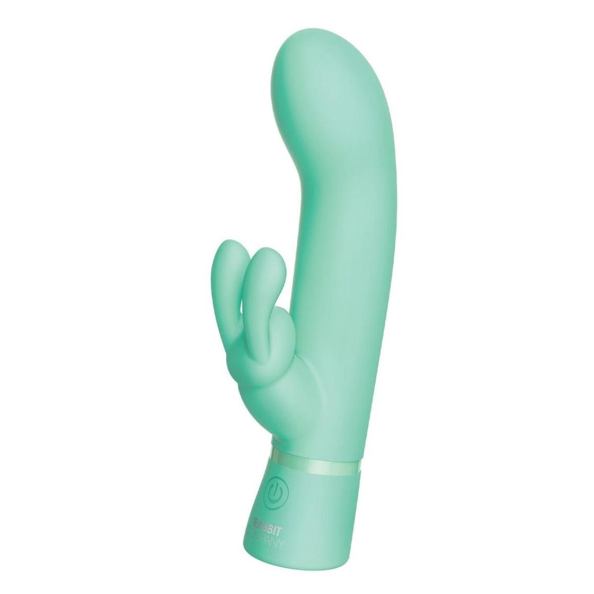 Turquoise-colored rabbit vibrator on a white background