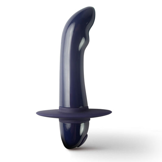 Navy blue silicone butt plug on a white background