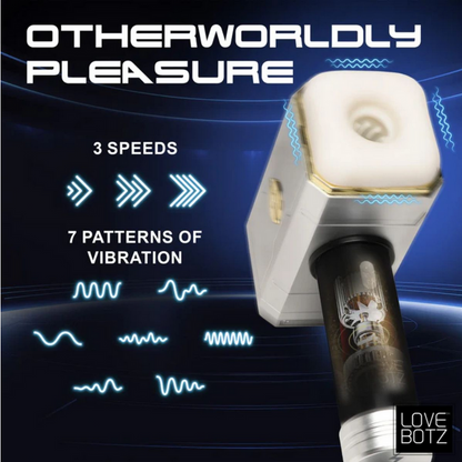 Sexual product with text 'Otherworldly Pleasure' and features on a dark background
