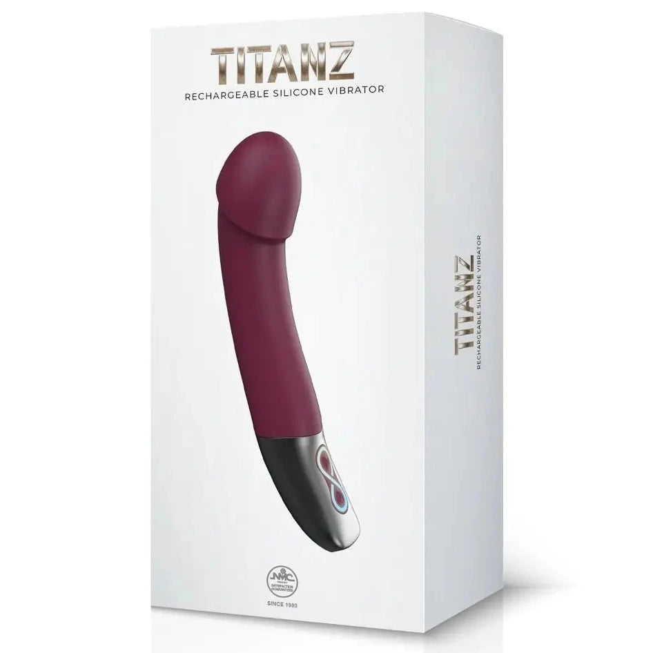 Titanz rechargeable silicone vibrator packaging on a white background