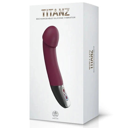 Titanz rechargeable silicone vibrator packaging on a white background
