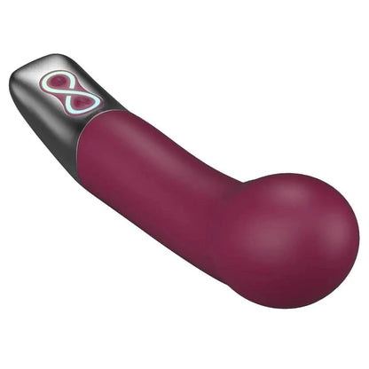 Maroon handheld massager with a logo on a white background