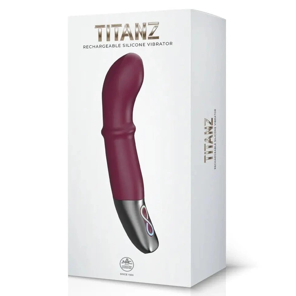 TitanWz rechargeable silicone vibrator packaging on a white background