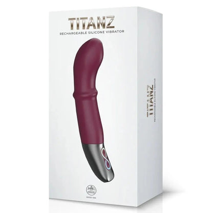 TitanWz rechargeable silicone vibrator packaging on a white background