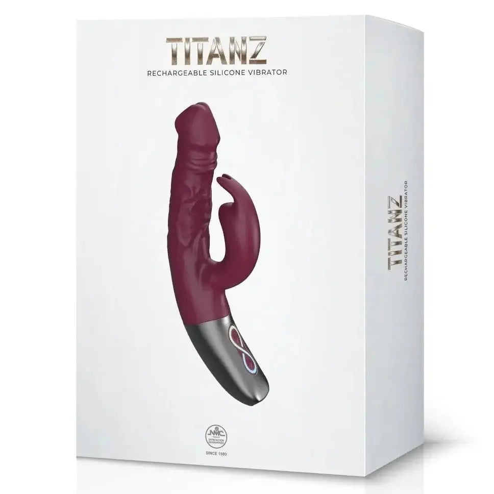 Titanz rechargeable silicone vibrator packaging on a white background