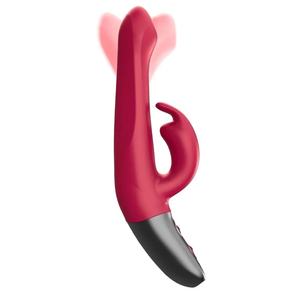 Titanz Rotating 5 Inch Rechargeable Silicone Rabbit Vibrator With Clit Stimulation Pink on a white background