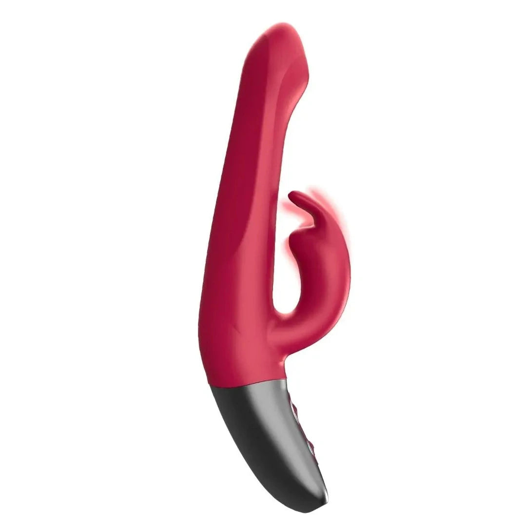 Titanz Rotating 5 Inch Rechargeable Silicone Rabbit Vibrator With Clit Stimulation Pink on a white background