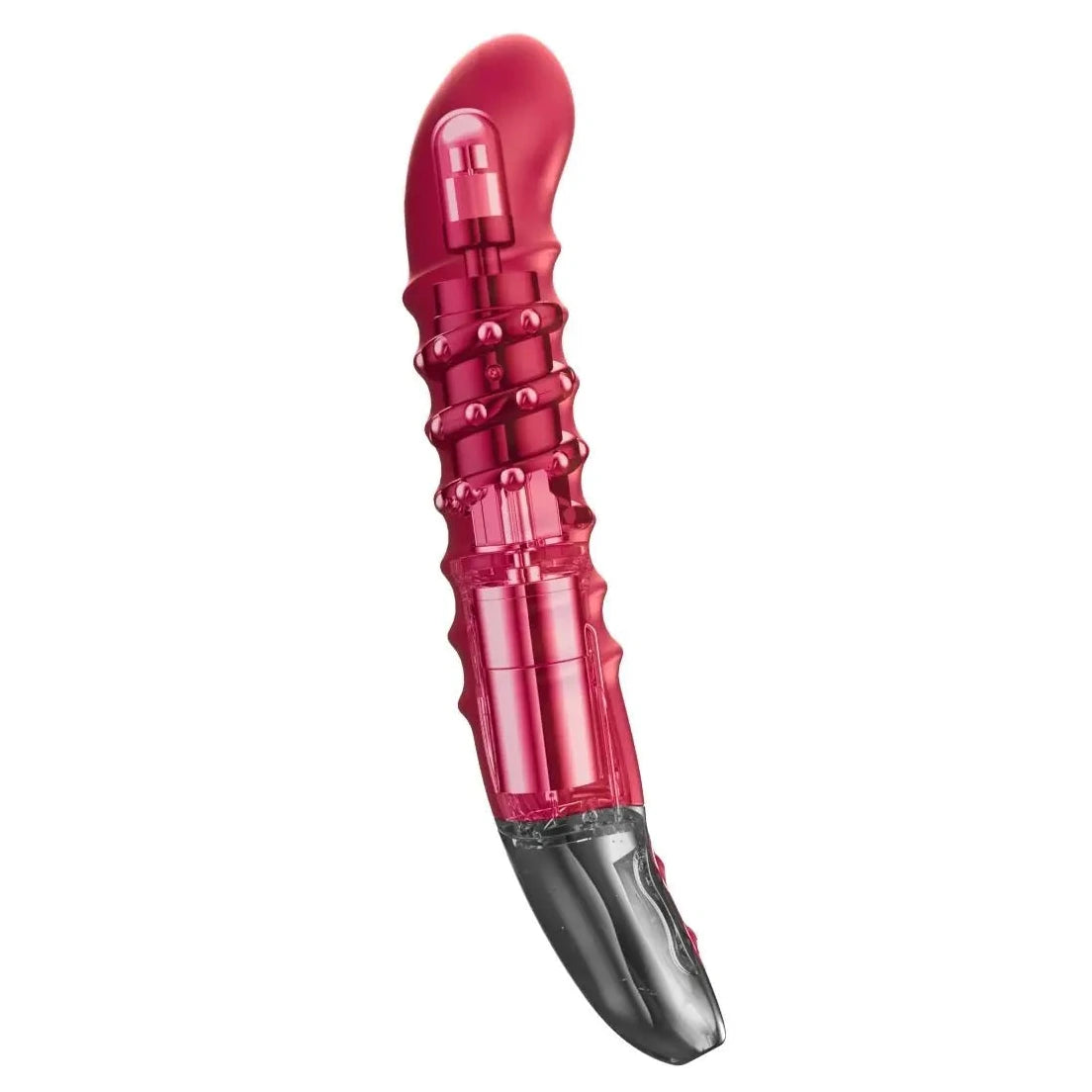 Titanz Spiral 6 Inch Silicone Vibrator USB Rechargeable Pink Ribbed Dildo Massager on a white background