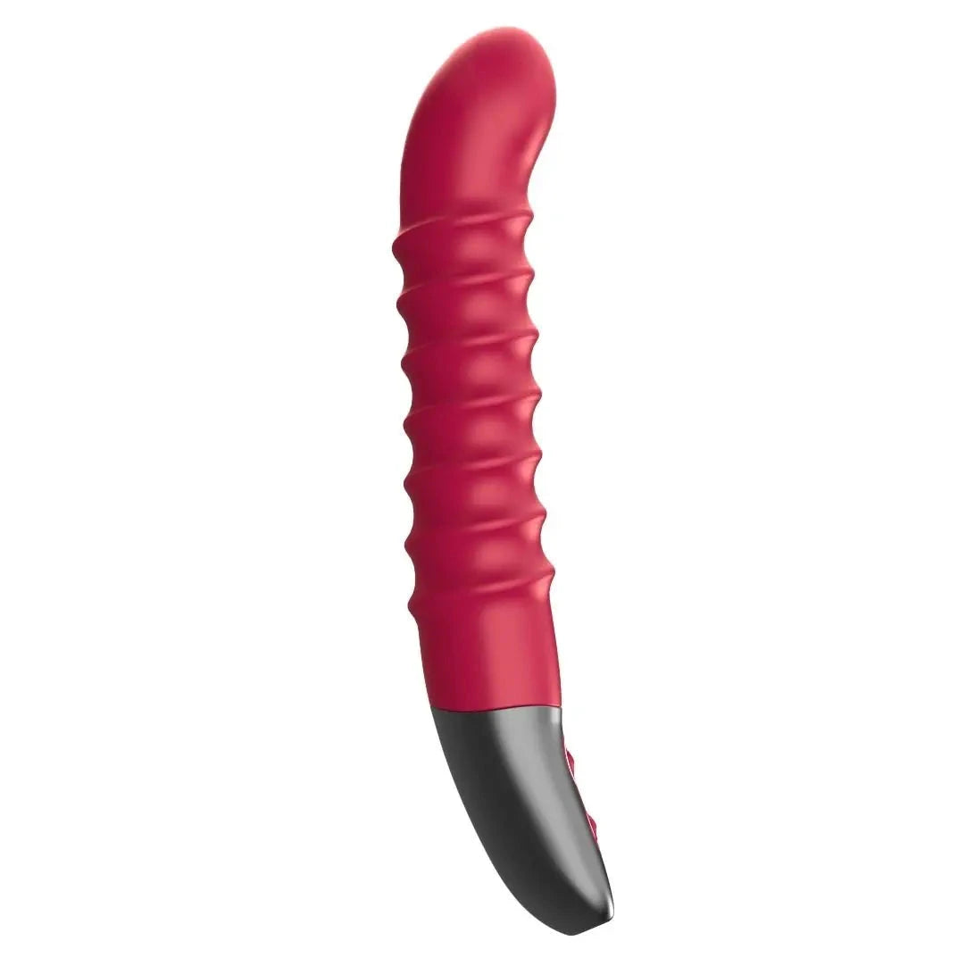 Titanz Spiral 6 Inch Silicone Vibrator USB Rechargeable Pink Ribbed Dildo Massager on a white background