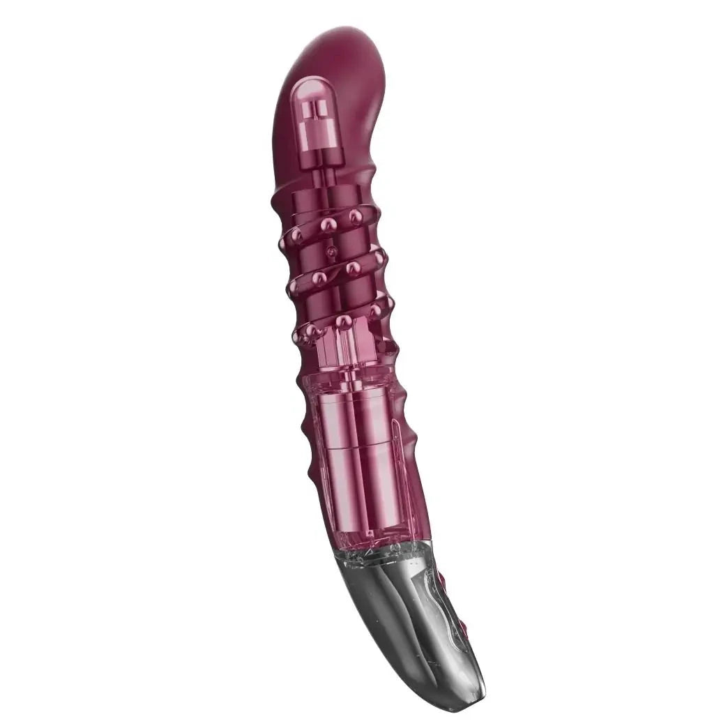 Titanz Spiral 6 Inch Silicone Vibrator USB Rechargeable Purple Ribbed Massager on a white background