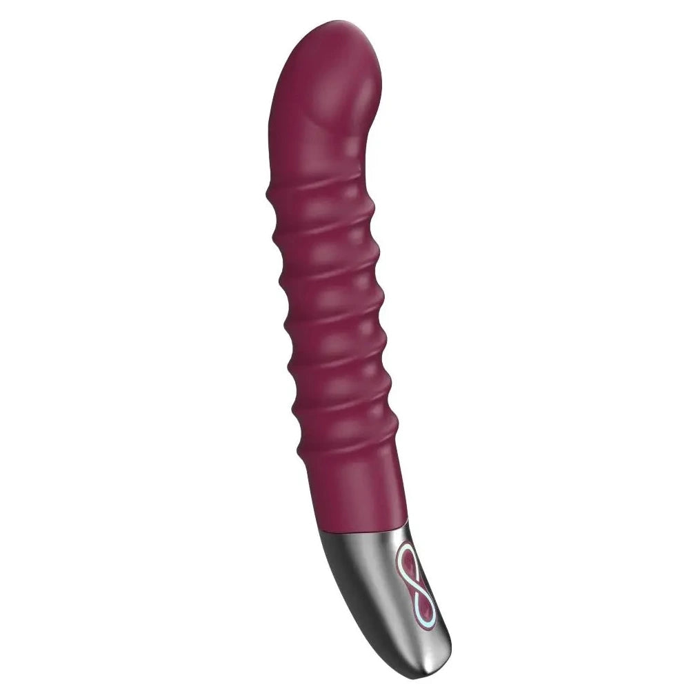 Titanz Spiral 6 Inch Silicone Vibrator USB Rechargeable Purple Ribbed Massager on a white background