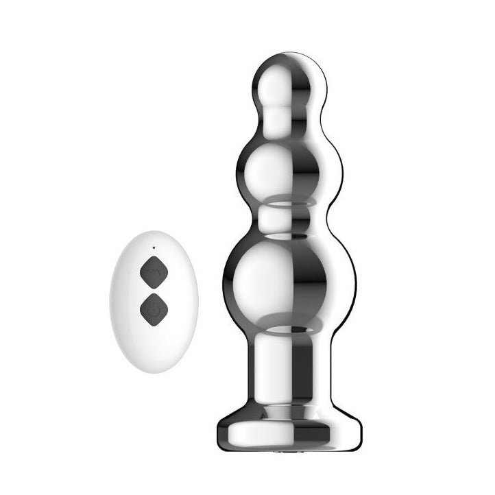 Chrome-plated anal plug on a white background