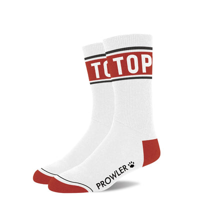 White socks with red accents and 'Prowler' branding on a white background