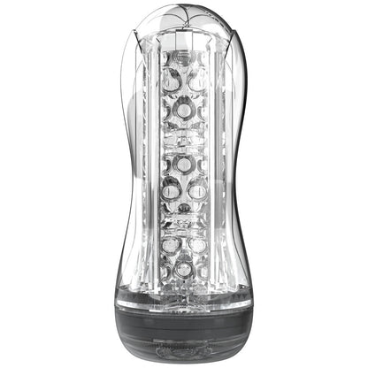 Clear and black masturbator stroker on a white background