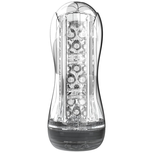 Clear and black masturbator stroker on a white background