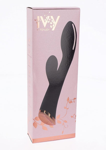 Black rabbit vibrator in a pink box with 'IVY' branding on a white background