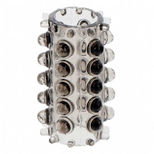 ToyJoy Power Stretchy Penis Sleeve Dotted Textured Open End Smoke Girth Extender on a white background