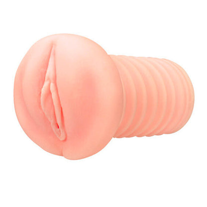 Pink silicone realistic masturbator on a white background
