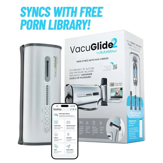 VacuGlide2 device with packaging and smartphone app on a white background