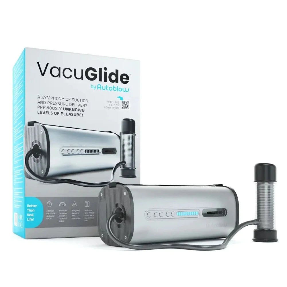 Vacuum pump device with packaging labeled 'VacuGlide' on a white background