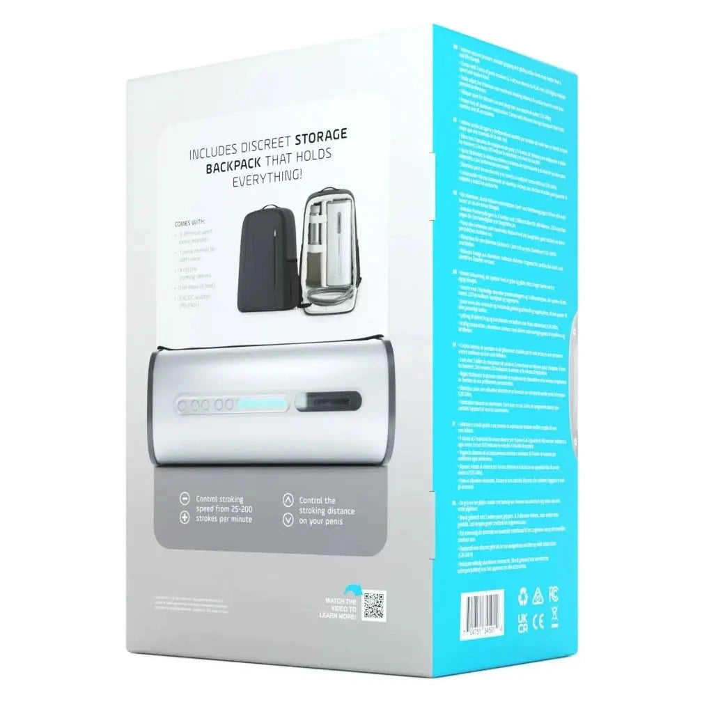 Product packaging with a white and blue design on a white background