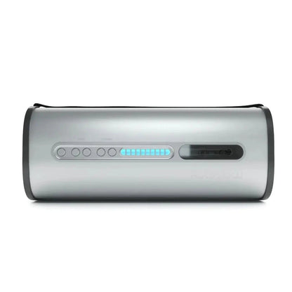 Silver electronic device with buttons on a white background