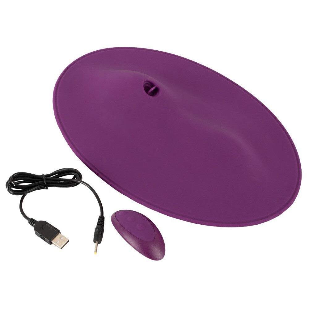 Purple heating pad with USB cable on a white background