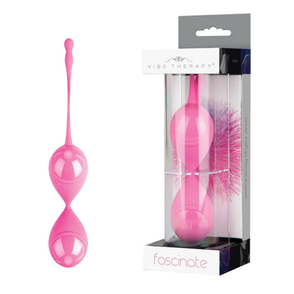 Pink sex toy with packaging labeled 'Vibe Therapy' on a white background