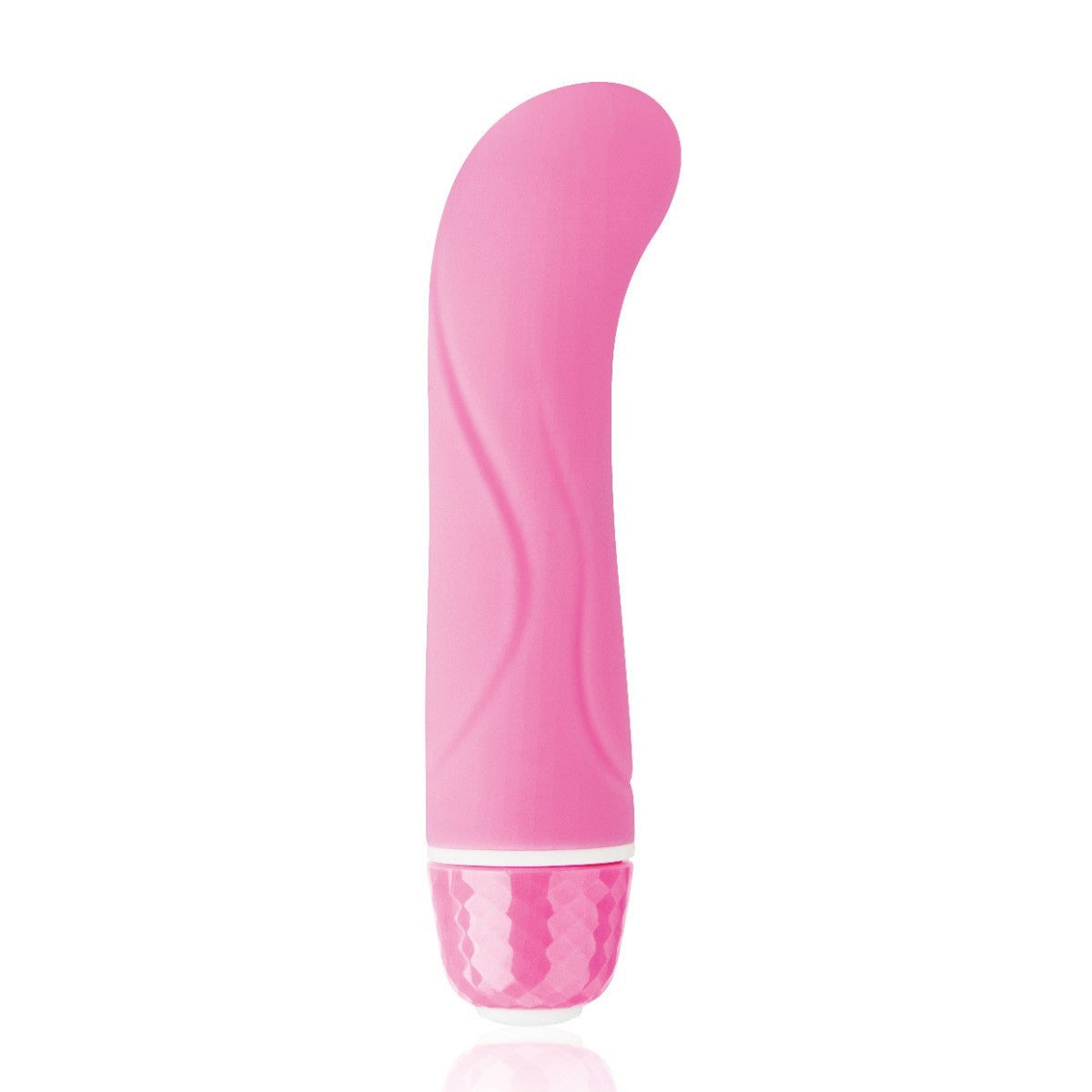 Pink electronic g-spot vibrator on a white background